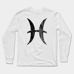 Pisces Zodiac Horoscope in Distressed Black Design Long Sleeve T-Shirt